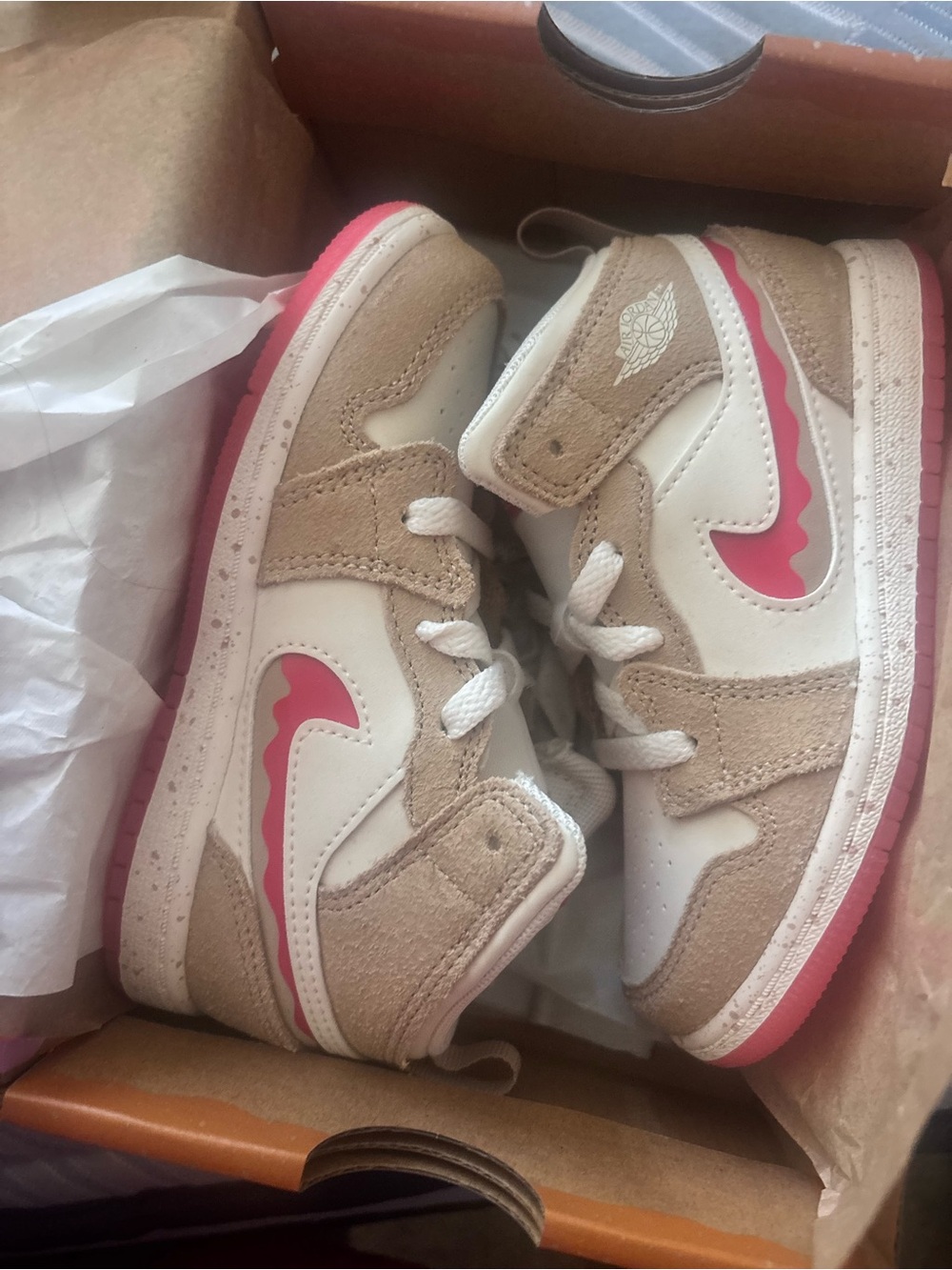 Jordan Kids Sneakers in White, Tan and Pink